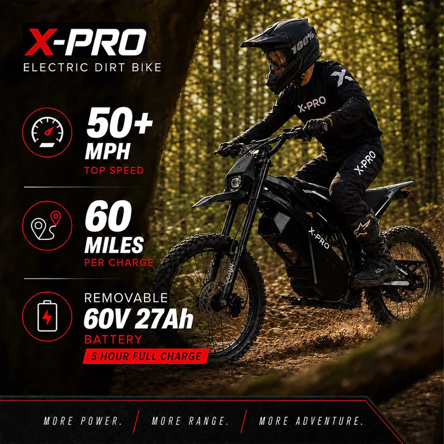 X-PRO Drax X 5000W Electric Dirt Bike for Adults & Teens - Powerful Brushless Motor,19"/17" Off-Road Tires, Dual Braking &Suspension,LED Headlight,Heavy Duty Electric Dirt Bike for All Terrain