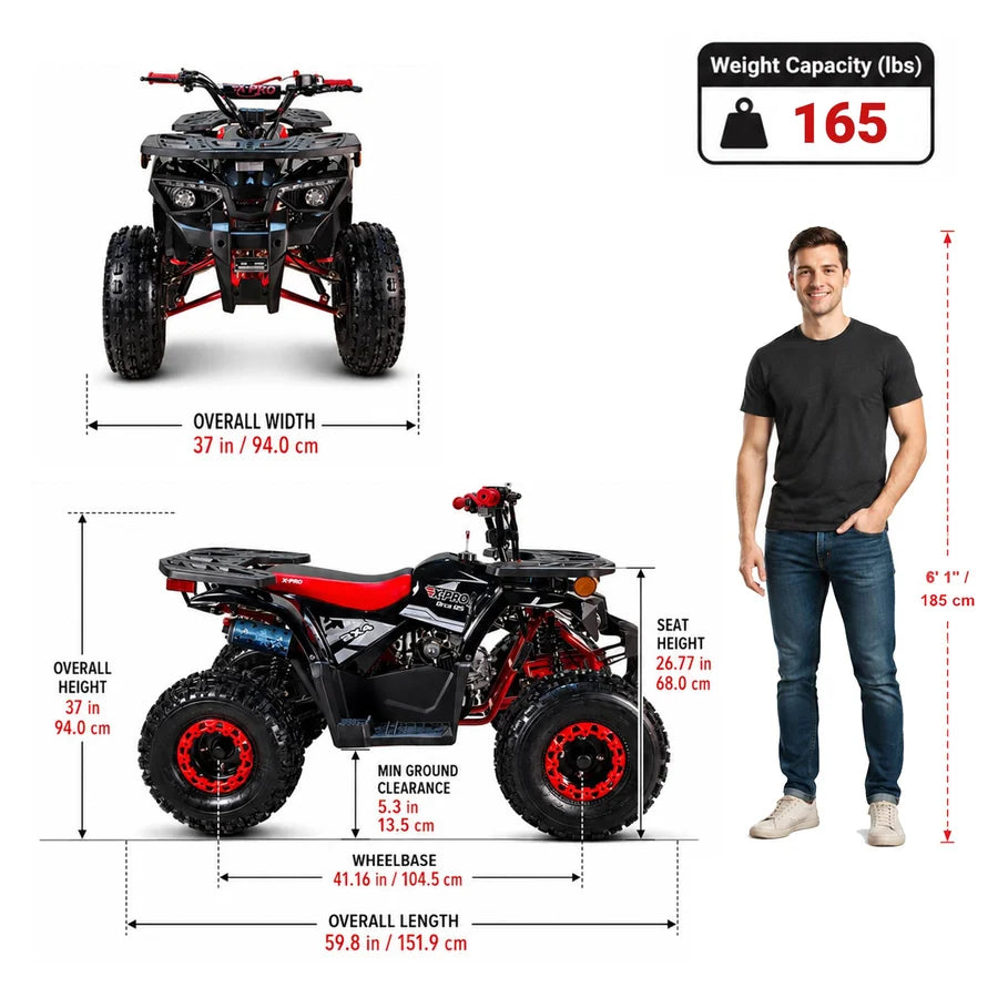 X-PRO Orca 125cc ATV with Automatic Transmission w/Reverse, LED Headlights, Electric Start, Big 19"/18" Tires!