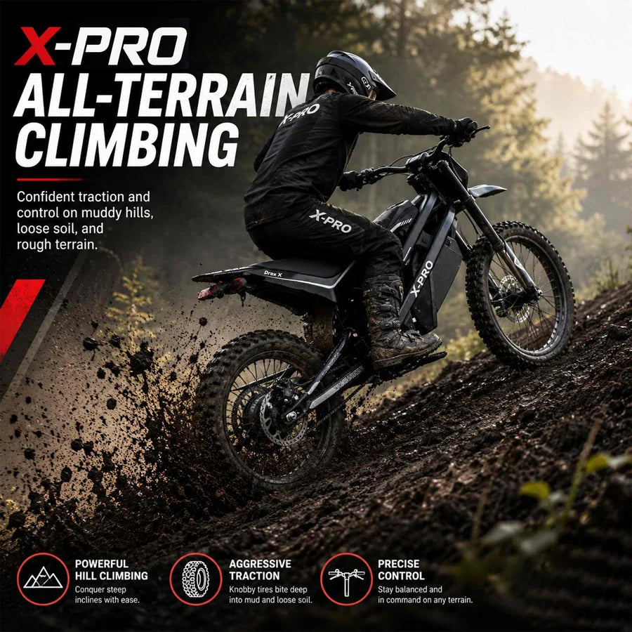 X-PRO Drax X 5000W Electric Dirt Bike for Adults & Teens - Powerful Brushless Motor,19"/17" Off-Road Tires, Dual Braking &Suspension,LED Headlight,Heavy Duty Electric Dirt Bike for All Terrain