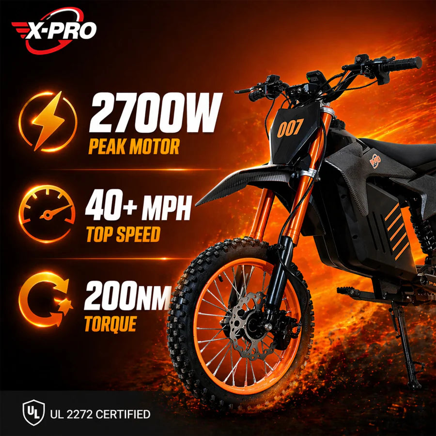 X-PRO Drax Sport 2700W 48V 23AH Teens Adults Electric Dirt Bike with New Version LED Light! 14"/12" Wheels!