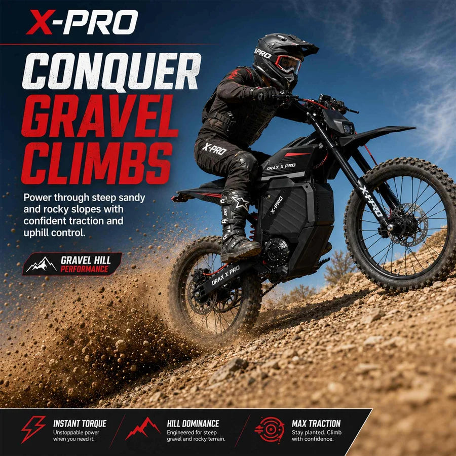 X-PRO DRAX X PRO 6600W 72V/30AH Teens Adults Electric Dirt Bike with Front LED Light! 19"/17" Wheels!