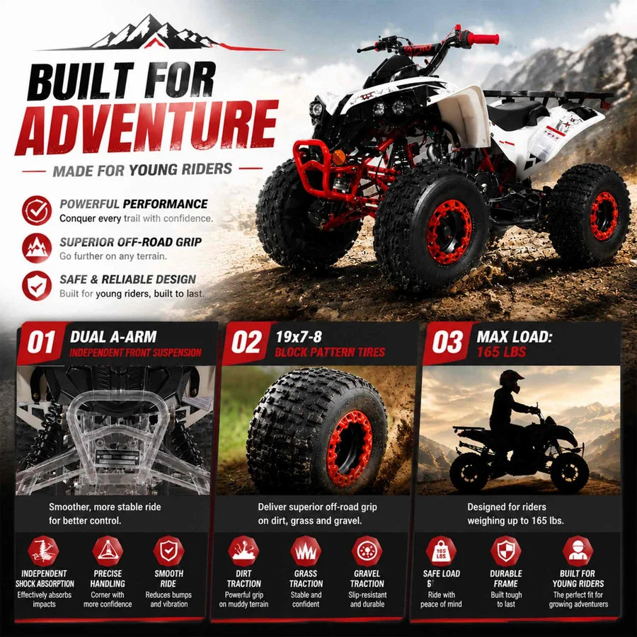 X-PRO Storm 125cc ATV with Automatic Transmission w/Reverse, LED Headlights, Electric Start, Big 19in/18in Tires!
