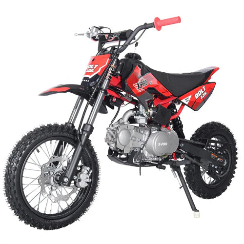 X-PRO Bolt 125cc Dirt Bike with 4-Speed Semi-Automatic Transmission, Kick Start, Big 14in/12in Tires! Zongshen Brand Engine!