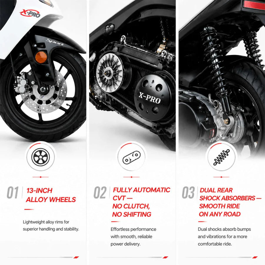 X-PRO Fiji 200 Moped Scooter with 13" Aluminum Wheels! Electric/Kick Start!
