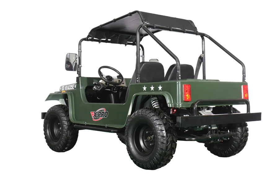 X-PRO Ridge 200 Jeep with CVT Transmission w/Reverse! with Windshield & Soft Top, 4-Wheel Disc Brakes, Big 20.5” Wheels!