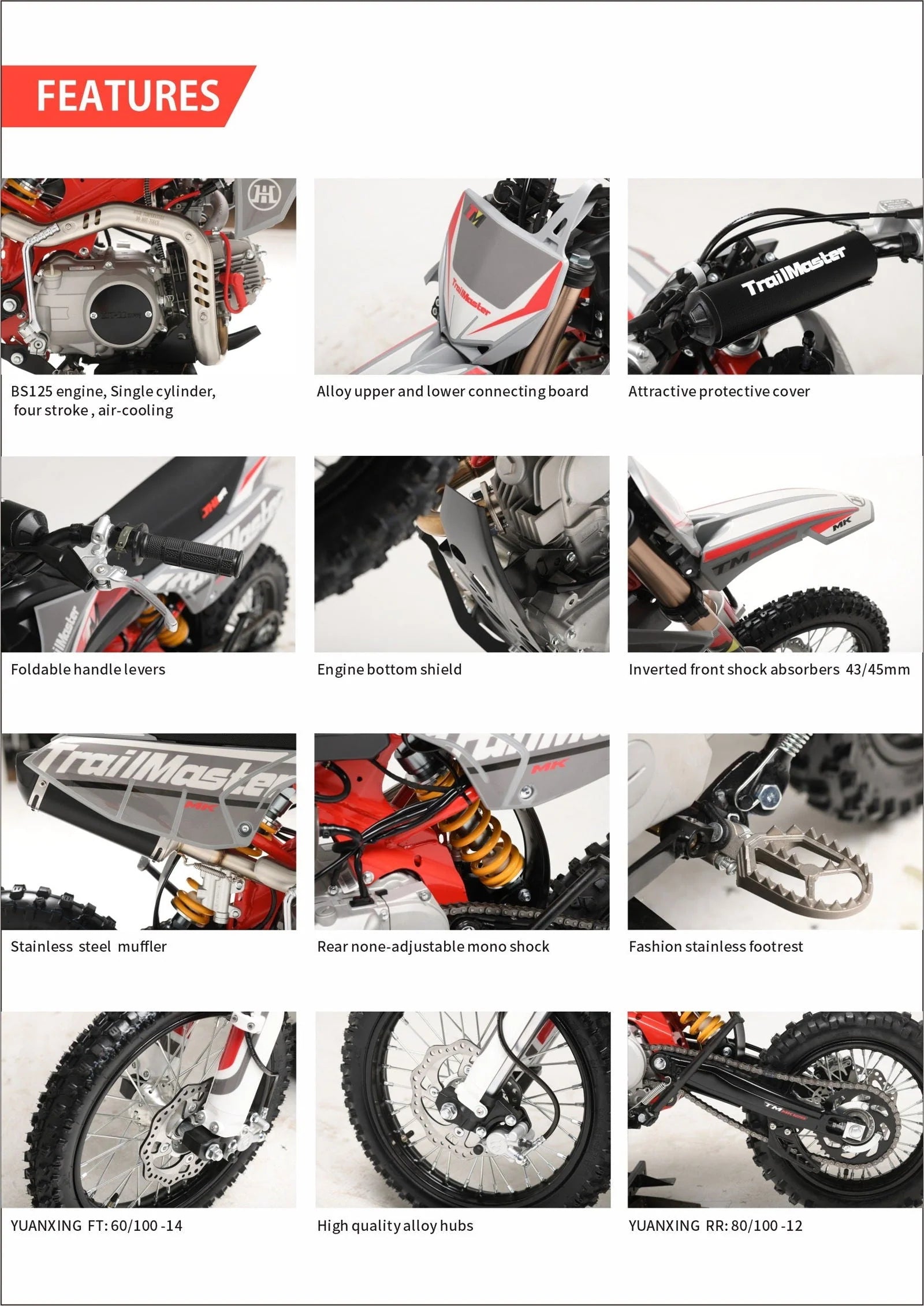 TrailMaster MK125S Pro Series Dirt Bike, 4-Speed Semi-Automatic, Electric Start, Dual Disc Brakes, (14/12) Wheels