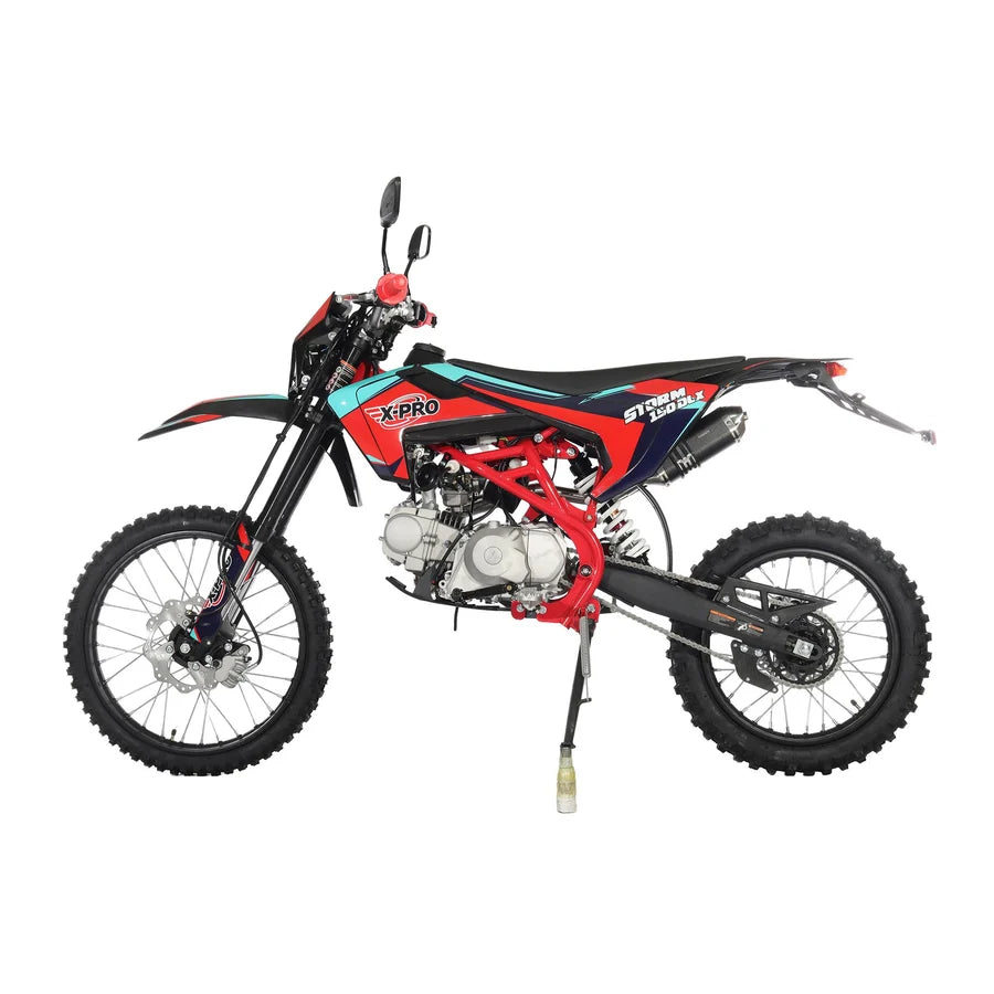 X-PRO Storm DLX 150 Dirt Bike with All Lights, 4-Speed Manual Transmission, Electric/Kick Start, Big 19in/16in Tires!