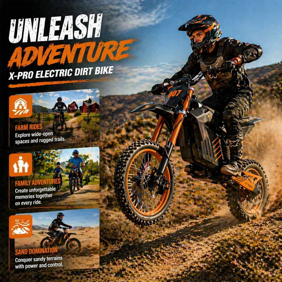 X-PRO Drax Sport 2700W 48V 23AH Teens Adults Electric Dirt Bike with New Version LED Light! 14"/12" Wheels!