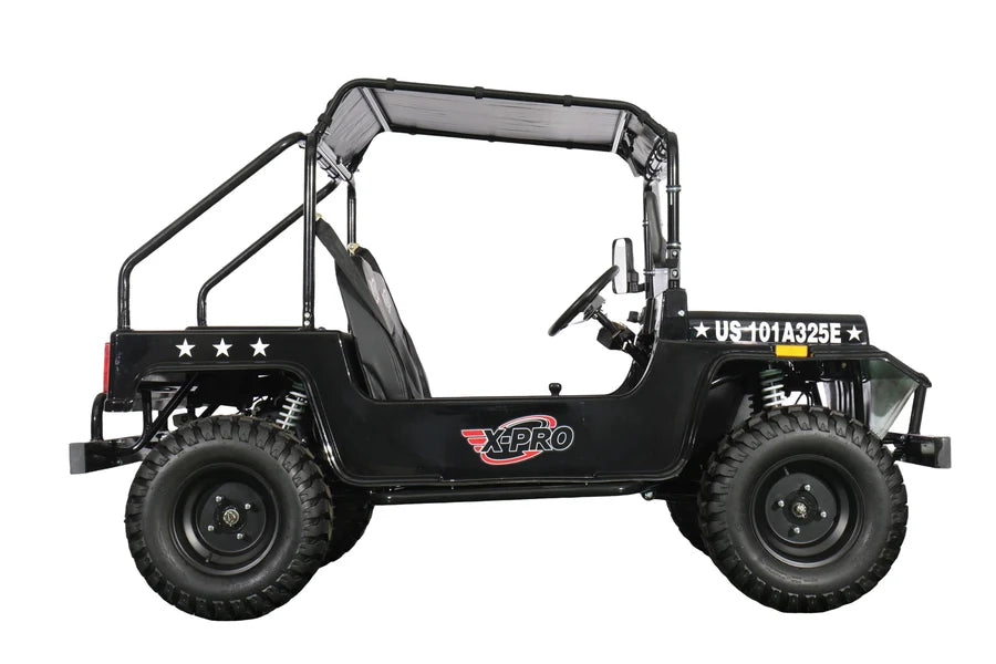 X-PRO Ridge 200 Jeep with CVT Transmission w/Reverse! with Windshield & Soft Top, 4-Wheel Disc Brakes, Big 20.5” Wheels!