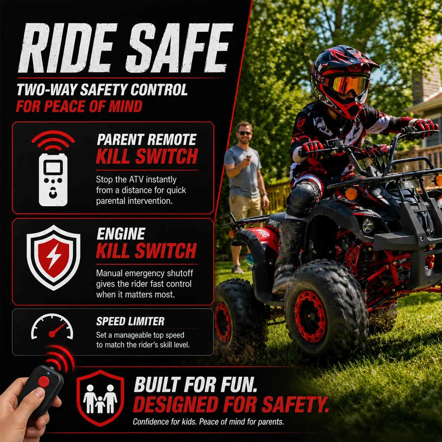 X-PRO Hawk 125cc ATV with Automatic Transmission w/Reverse, LED Headlights, Remote Control! Big 19in/18inTires!