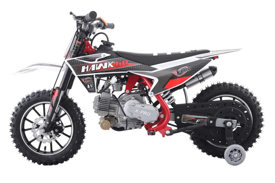 X-PRO Hawk 60 Dirt Bike with CVT Transmission, Electric start, Disc Brake! 10in Wheels! With Free Training Wheels!