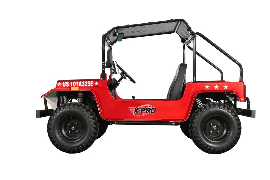 X-PRO Ridge 200 Jeep with CVT Transmission w/Reverse! with Windshield & Soft Top, 4-Wheel Disc Brakes, Big 20.5” Wheels!