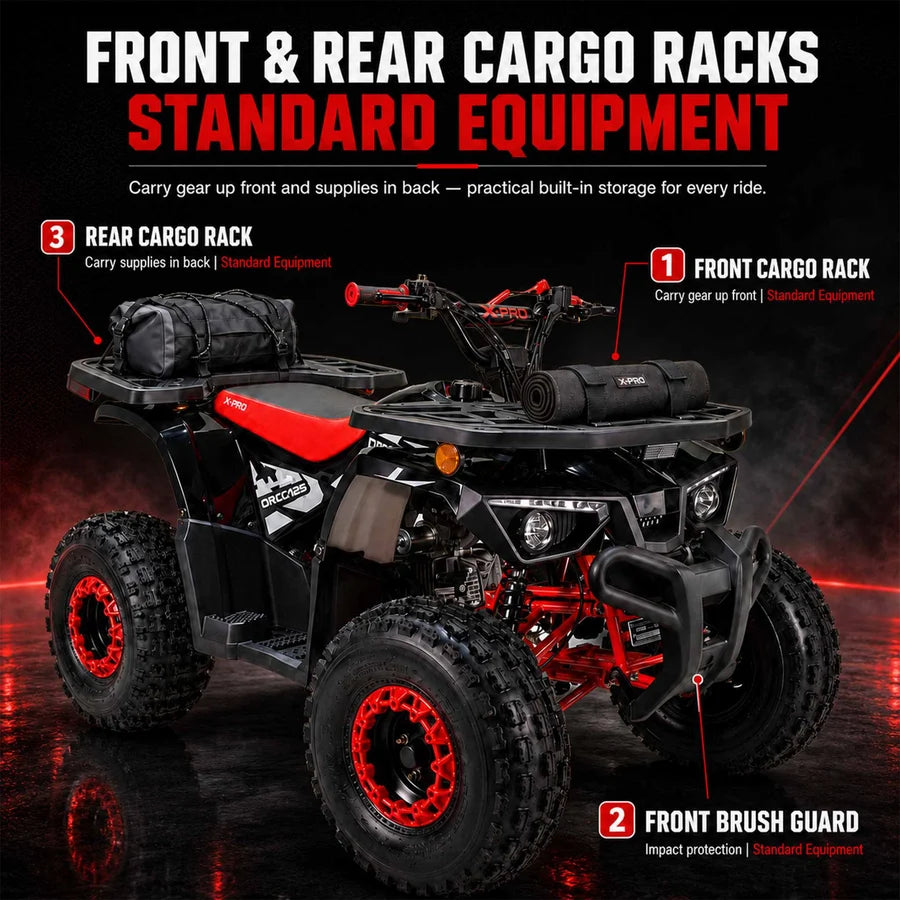 X-PRO Orca 125cc ATV with Automatic Transmission w/Reverse, LED Headlights, Electric Start, Big 19"/18" Tires!