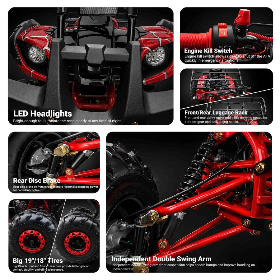X-PRO Hawk 125cc ATV with Automatic Transmission w/Reverse, LED Headlights, Remote Control! Big 19in/18inTires!