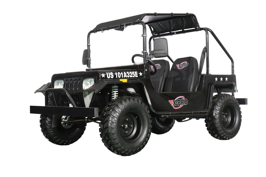 X-PRO Ridge 200 Jeep with CVT Transmission w/Reverse! with Windshield & Soft Top, 4-Wheel Disc Brakes, Big 20.5” Wheels!
