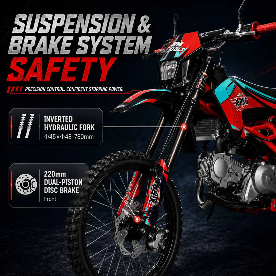 X-PRO Storm DLX 150 Dirt Bike with All Lights, 4-Speed Manual Transmission, Electric/Kick Start, Big 19in/16in Tires!