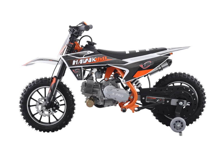 X-PRO Hawk 60 Dirt Bike with CVT Transmission, Electric start, Disc Brake! 10in Wheels! With Free Training Wheels!