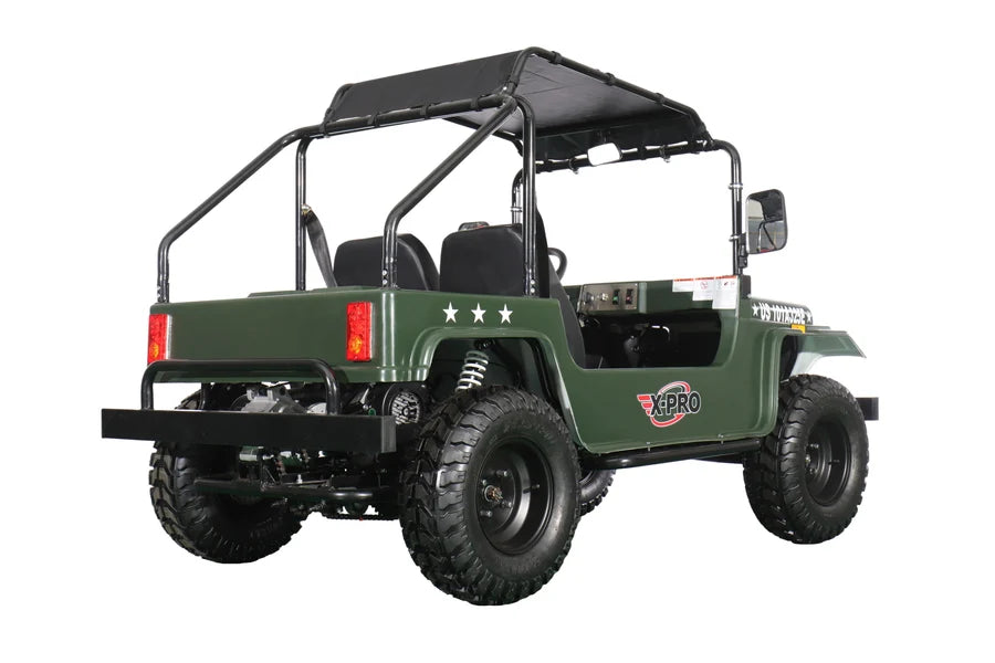 X-PRO Ridge 200 Jeep with CVT Transmission w/Reverse! with Windshield & Soft Top, 4-Wheel Disc Brakes, Big 20.5” Wheels!