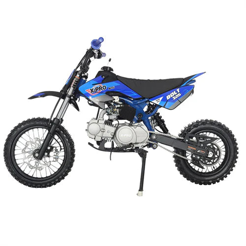 X-PRO Bolt 125cc Dirt Bike with 4-Speed Semi-Automatic Transmission, Kick Start, Big 14in/12in Tires! Zongshen Brand Engine!