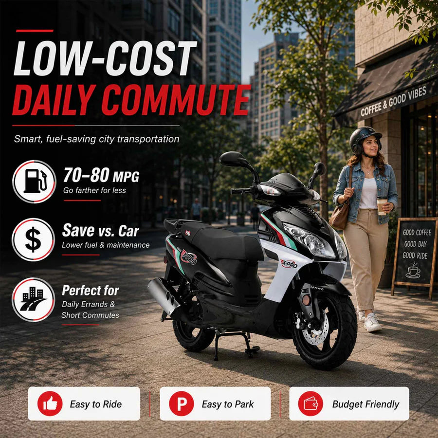 X-PRO Fiji 200 Moped Scooter with 13" Aluminum Wheels! Electric/Kick Start!