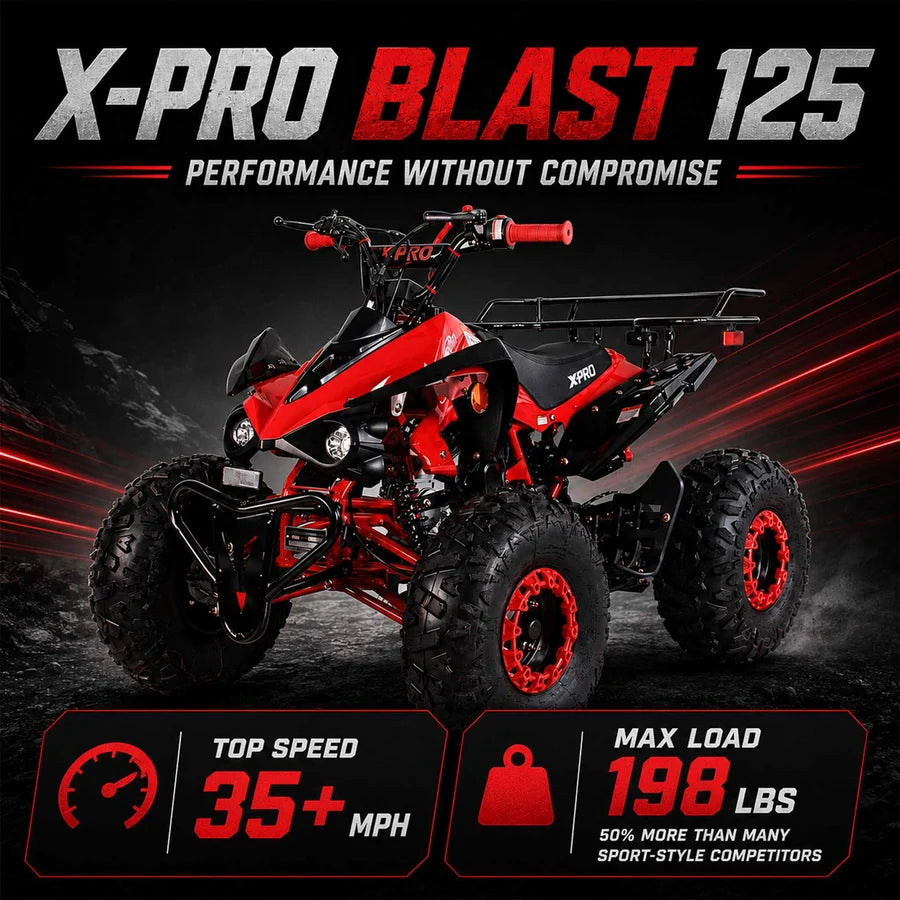 X-PRO Blast 125cc ATV with Automatic Transmission w/Reverse, LED Headlights, Big 19in/18in Tires!