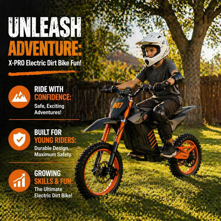 X-PRO Drax Sport 2700W 48V 23AH Teens Adults Electric Dirt Bike with New Version LED Light! 14"/12" Wheels!