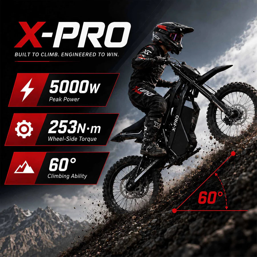 X-PRO Drax X 5000W Electric Dirt Bike for Adults & Teens - Powerful Brushless Motor,19"/17" Off-Road Tires, Dual Braking &Suspension,LED Headlight,Heavy Duty Electric Dirt Bike for All Terrain