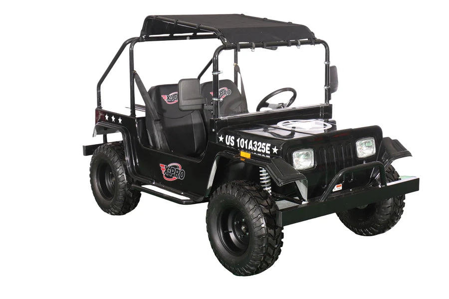 X-PRO Ridge 200 Jeep with CVT Transmission w/Reverse! with Windshield & Soft Top, 4-Wheel Disc Brakes, Big 20.5” Wheels!