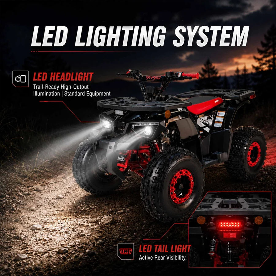 X-PRO Orca 125cc ATV with Automatic Transmission w/Reverse, LED Headlights, Electric Start, Big 19"/18" Tires!