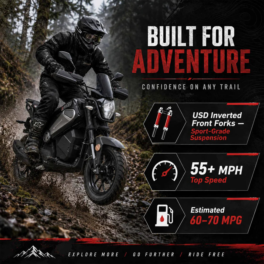X-PRO Trail 150 Motorcycle with Automatic Transmission, Electric/Kick Start! 12"/10" Aluminum Wheels! LED Lights!
